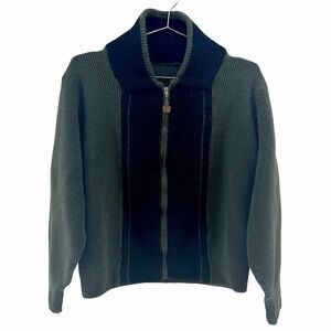 VINTAGE JANTZEN Full‎ Zip Cardigan Sweater • Medium • olive green, black